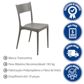 Cadeira Tramontina Diana Eco Cinza Em Polipropileno E Fibra De Vidro Monobloco Reciclado 92030417
