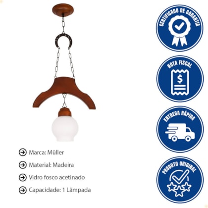 Pendente Muller Sela de Cavalo 1 Lâmpada Envelhecido 931E - foto 2